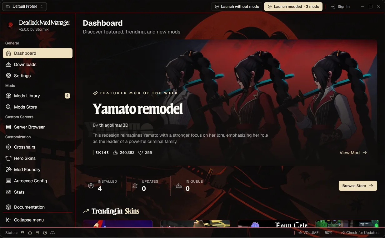 Deadlock Mod Manager in the Bloodmoon theme
